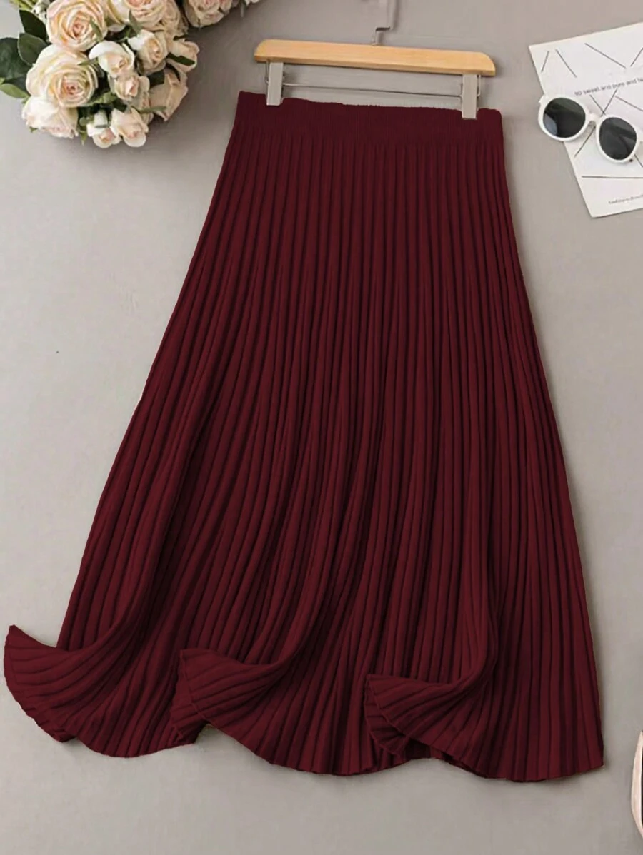 SHEIN Clasi Của phụ nữ Kích thước lớn Xếp li Váy len nửa mảnh - Đỏ - Xem 1