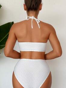 SHEIN Swim Women's Textured Halterneck Bikini Set Suit Summer Beach - White - View 2