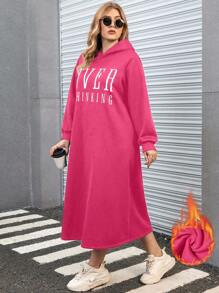 Calvaya 加大尺寸字母印花帽衫保暖衣服 - 玫紅色 - 查看 5