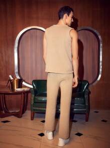 Manfinity VCAY Men'S Sweater Vest And Sweater Pants Set - Khaki - View 2