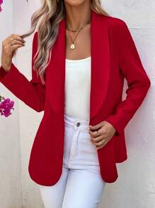 SHEIN Clasi 紅色西裝外套,翻領和長袖 - 紅色 - 查看 3