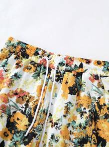 Manfinity Chillmode 男士花卉印花短袖襯衫和短褲兩件套 - 黃色 - 查看 3