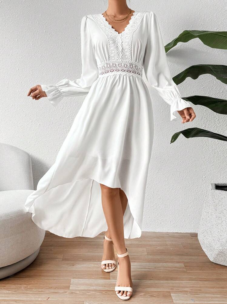 long white flower dress Zapaka Women White Wedding Dress with Slit Strapless 3D Flowers Tulle A-Line Bridal Party Dress, White / US16