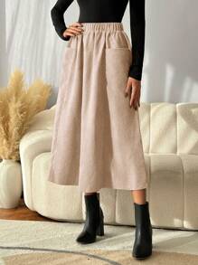 SHEIN LUNE 女式燈芯絨半身裙 - 杏色 - 查看 5