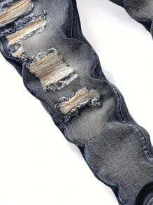 Teenage Boy's Casual Fashionable Distressed Denim Jeans With Pockets