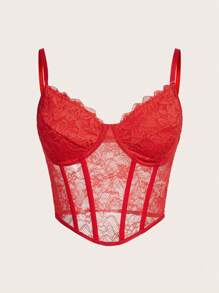 SHEIN ICON 女用蕾絲束帶吊帶背心紅色緊身胸衣 - 紅色 - 查看 1