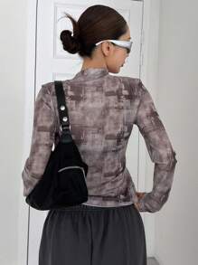 DAZY 女款紮染網布長袖上衣 - 咖啡棕 - 查看 2