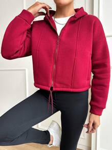 EURMUSE Sudadera Con Capucha Para Mujer Con Cremallera Frontal Y Dobladillo Con Cordón - Rojo - Ver 4