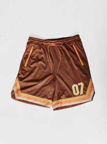 SUMWON 帶有前面數字裝飾的網狀短褲 - 棕色 - 查看 5