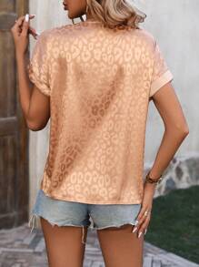 SHEIN LUNE Women'S Leopard Jacquard Zipper Half Placket Shirt