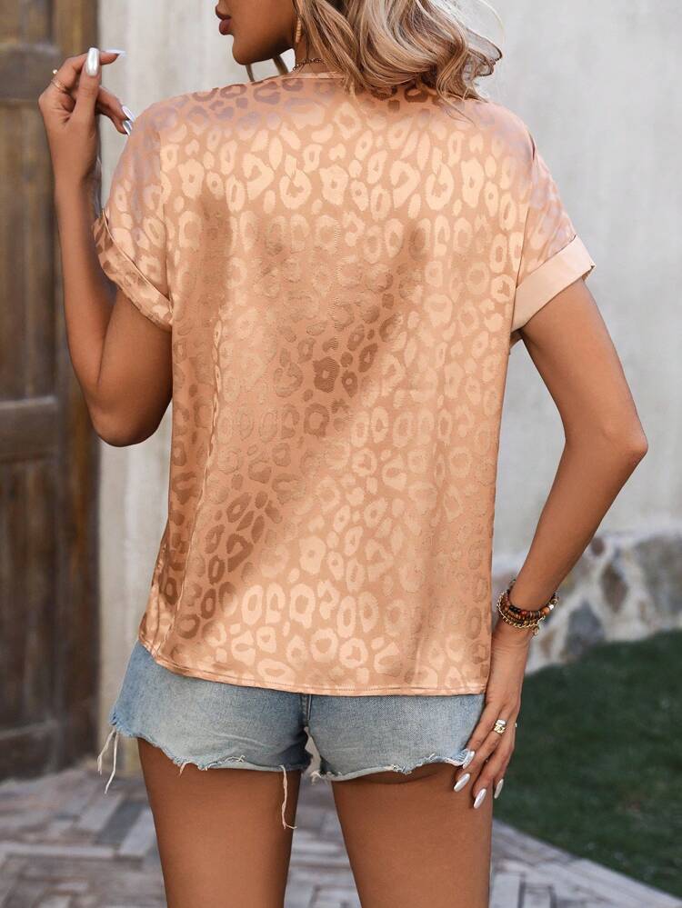 Women'S Leopard Jacquard Zipper Half Placket Shirt