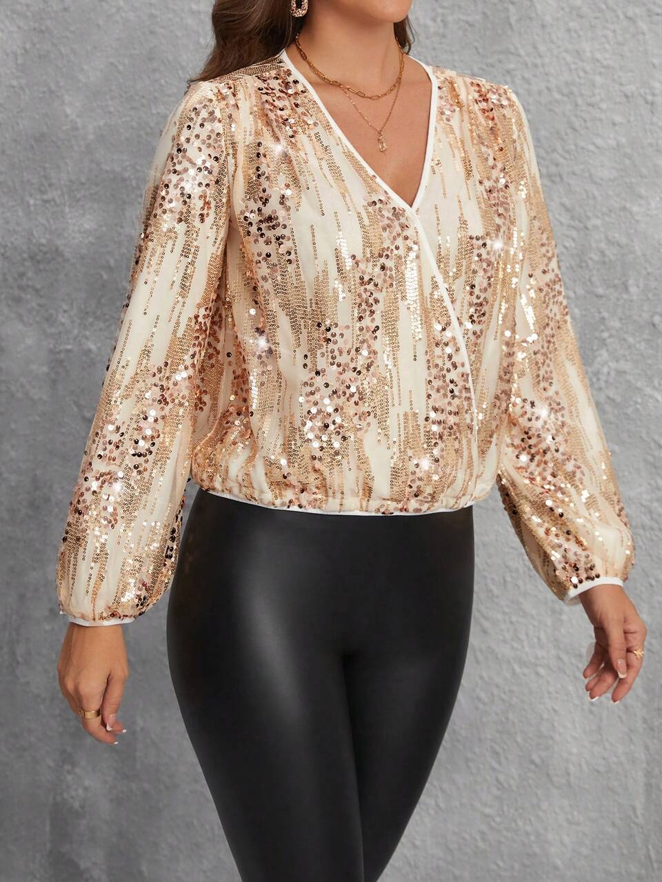 Sequin Lantern Sleeve Blouse