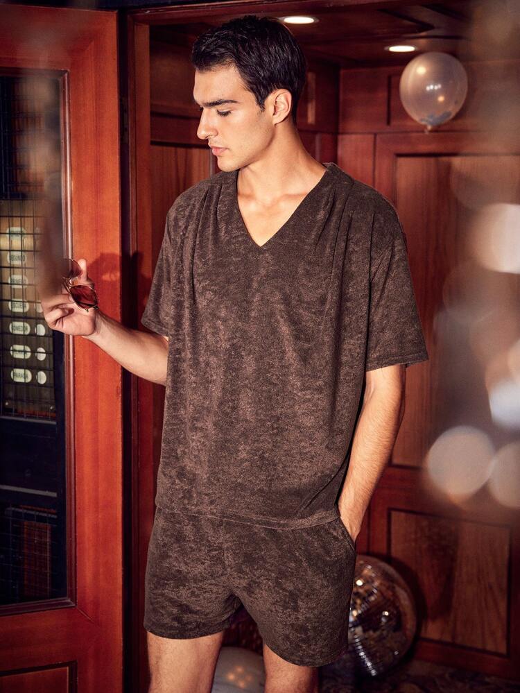 Men'S V-Neck Short-Sleeved T-Shirt And Shorts Set