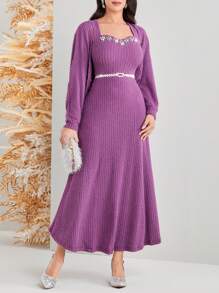 Modelyn 女款水鑽鑲嵌美人魚洋裝和開襟夾克 2 件套