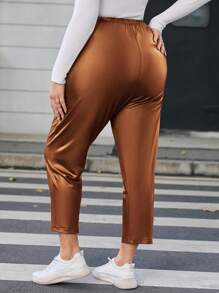 SHEIN LUNE 女式大尺碼金屬色布料彈性腰褲 - 鏽棕色 - 查看 3