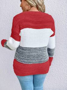 SHEIN LUNE Plus Size Contrasting Drop Shoulder Sweater Knit Pullover Fall Winter - Red - View 2