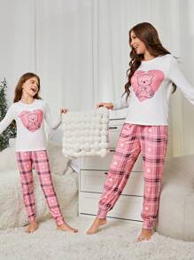 女士長袖長褲睡衣/居家服套裝,印有英文圖案