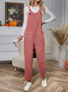 SHEIN LUNE 雙口袋連身褲 - 藕粉色 - 查看 3