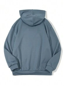 SHEIN 青少年男童休闲宽松卫衣，斜拉链装饰 - 霧霾藍 - 查看 2