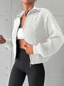 EURMUSE Cardigan cu fermoar, cu umerii căzuți