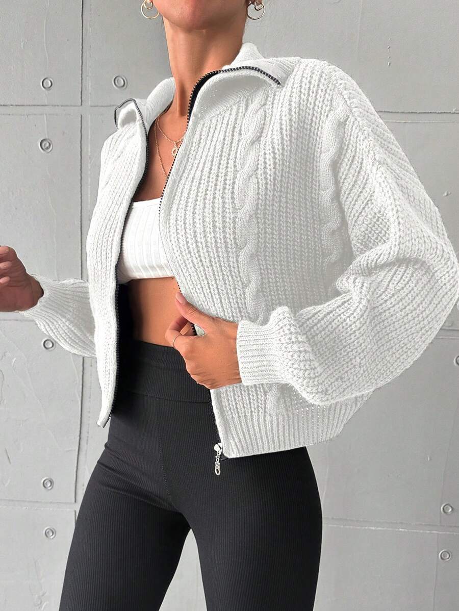 EURMUSE Cardigan cu fermoar, cu umerii căzuți