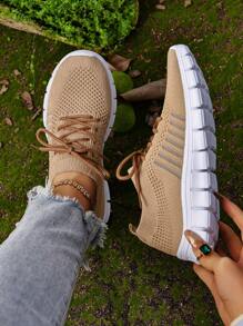 女士針織球鞋,極簡套鞋款 - 卡其色 - 查看 1