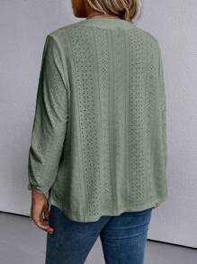 SHEIN LUNE 大尺寸鏤空刺繡t卹 - 綠色 - 查看 2