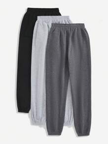 SHEIN Sport Studio 3pcs Solid Color Fleece Sweatpants Winter Women Clothes