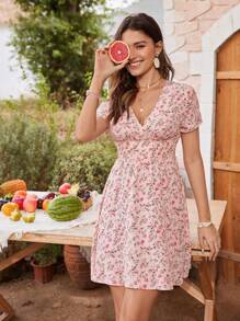 SHEIN VCAY Của phụ nữ In hoa Mùa hè Đầm - trắng - Xem 1