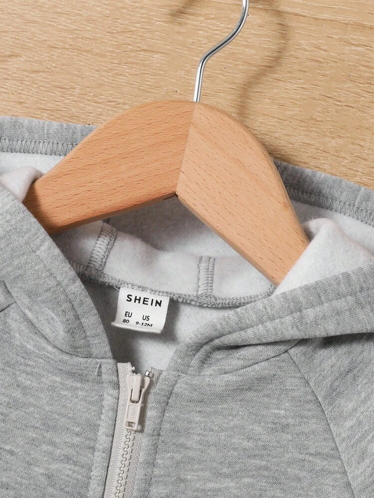 Baby Boys' Letter Print High Neck Top With Inner Fleece, Zipper Hoodie And Wide Leg Pants 3pcs/set