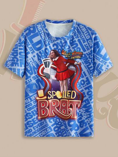 Willy Wonka and the Chocolate Factory X ROMWE Allover Print Short Sleeve T-Shirt