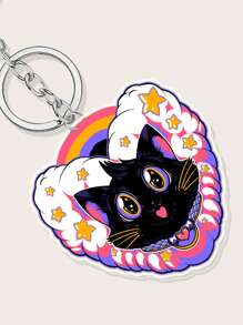 Chrlsm 1入組可愛的貓形女性鑰匙扣和鑰匙圈 - 彩色 - 查看 2