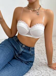 女士带花卉贴花钢圈文胸（婚礼季）内衣 - 白色 - 查看 3