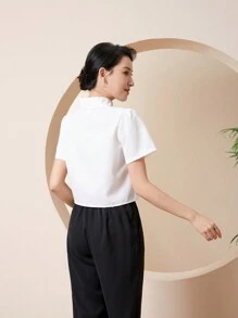 Áo sườn xám ngắn kiểu Trung Hoa cải tiến - trắng - Xem 2