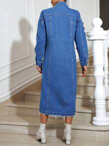 SHEIN BAE Women'S Long Denim Jacket With Distressed Details And Frayed Hem - Light Wash - View 2