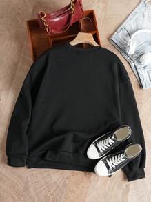 SHEIN EZwear 女款印花圓領套頭衫 - 黑色 - 查看 2