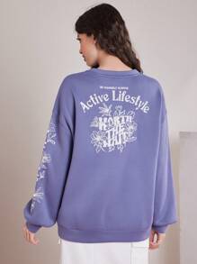 Mulvari Của phụ nữ Màu tím Vòng cổ Áo nỉ Với In Lá thư - Màu tím - Xem 2