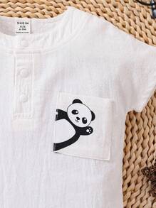 1 件装男婴休闲可爱熊猫口袋印花短袖 T 恤 - 白色 - 查看 3