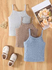 SHEIN Toddler Girls' Fresh & Cute Solid Color Cami Tops, 3pcs/set For Spring And Summer - Multicolor - View 2
