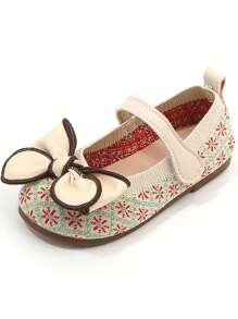 Kids' Flat Shoes, Girls' Embroidered Shoes - Beige - View 1