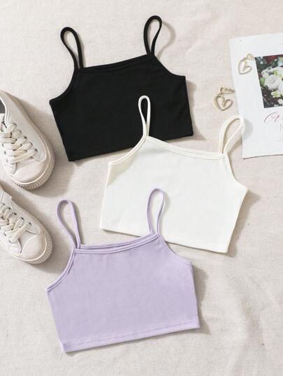 SHEIN Sparklyn Classic, Simple, Comfortable And Versatile Three-Piece Camis Set For Tween Girls