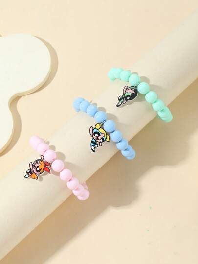The Powerpuff Girls | ROMWE 3 Pieces Cartoon Pendant Beaded Bracelet