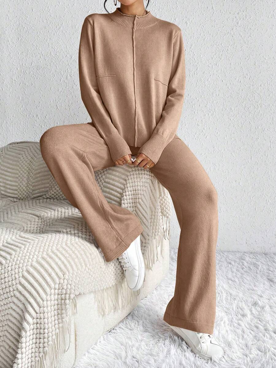 EMERY ROSE Màu thuần Áo len Hai chiếc Bộ - Lạc đà - Xem 1