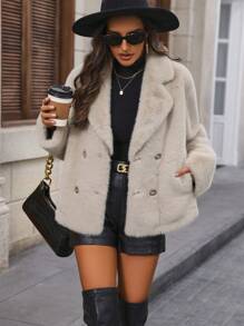 Chiquease 秋冬新款女士简约大衣，温暖又时尚 - 杏色 - 查看 6