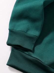 Men'S Plus Size Letter Print Round Neck Fleece Sweatshirt - Dark Green - View 3