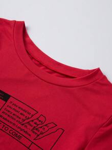 SHEIN Unity 女士標語印花圓領短袖t卹 - 紅色 - 查看 3