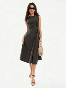 Chiquease Sleeveless Pleated Dress - Brown - View 1