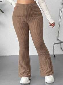 SHEIN EZwear Plus Size High Waist Flared Pants - Khaki - View 2