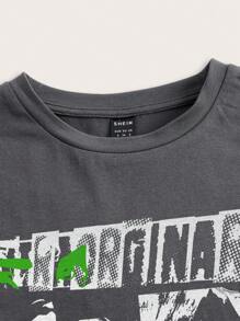 SHEIN EZwear 面部和字母印花圓領t恤 - 深灰色 - 查看 5