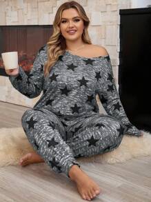 Freizeit Pyjama Set In Übergröße Mit Tie-dye Und Sternendruck